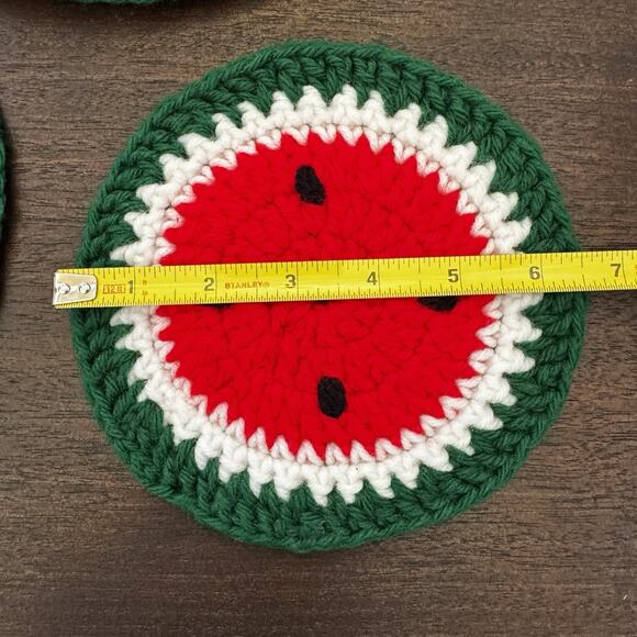 Vintage 3 Handmade Watermelon Crocheted Knit Hot Pad Potholder Trivet Farmhouse - Picture 10 of 12
